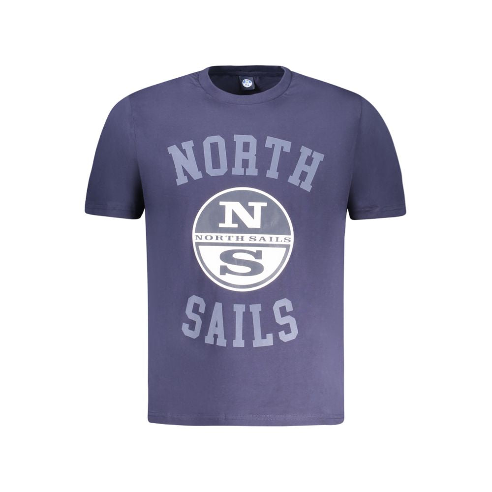 North Sails blue cotton men's t-shirt with bold logo and print, short sleeves, crew-neck design, made in Egypt for comfort and style.