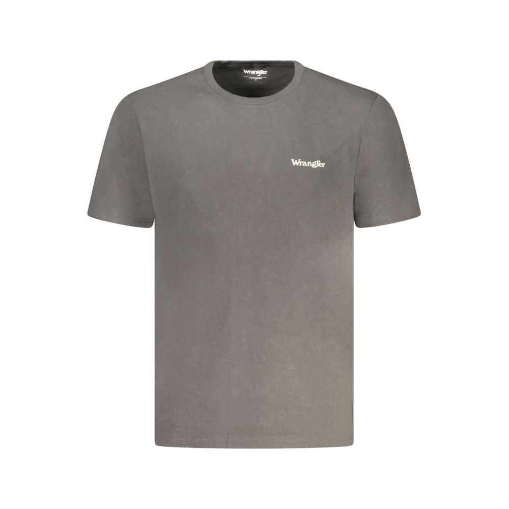 Wrangler black cotton short sleeve t-shirt with small logo, crew neck style, front view.
