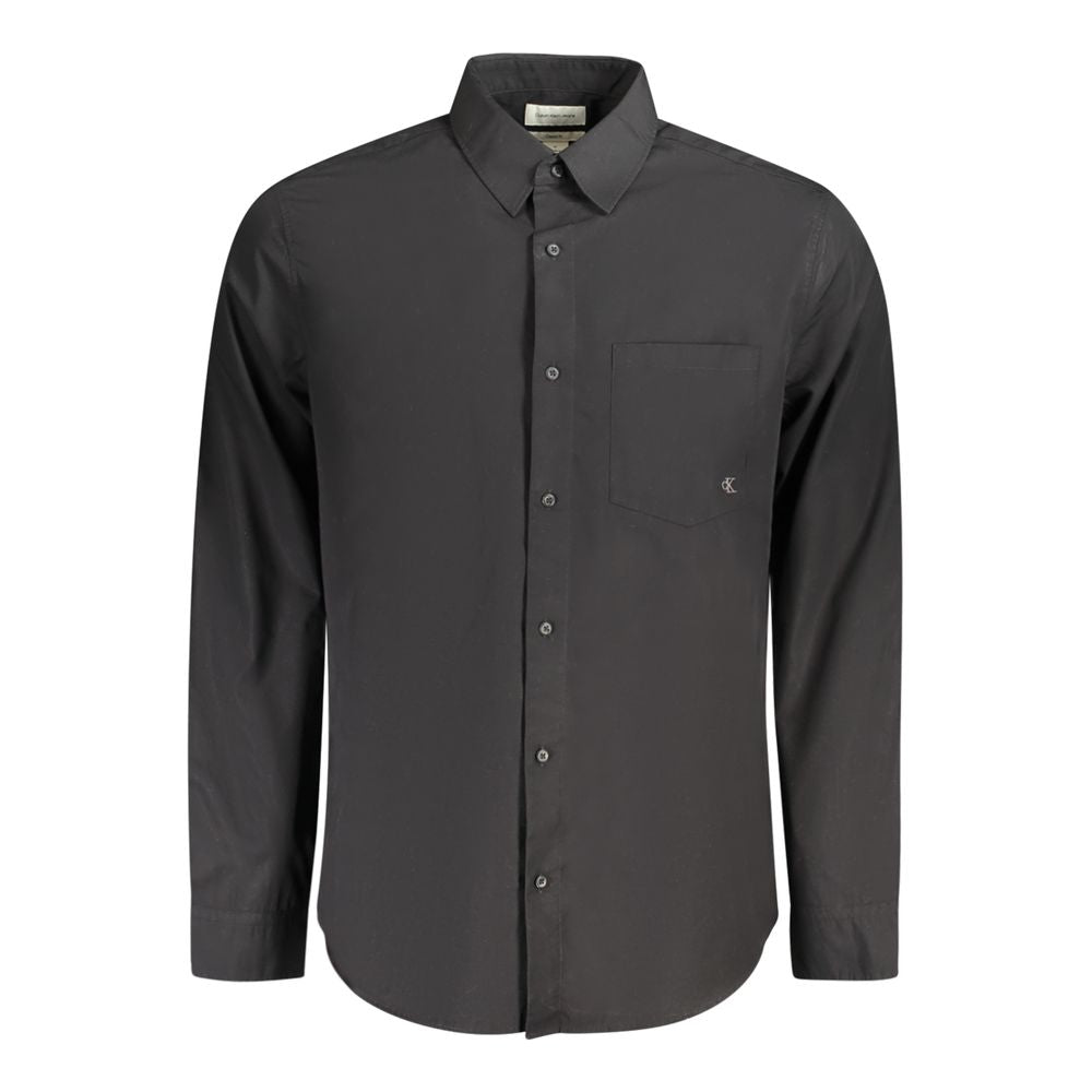 Calvin Klein black long sleeve cotton shirt with Italian collar, 2 button cuffs, 1 pocket, logo embroidery, classic fit.