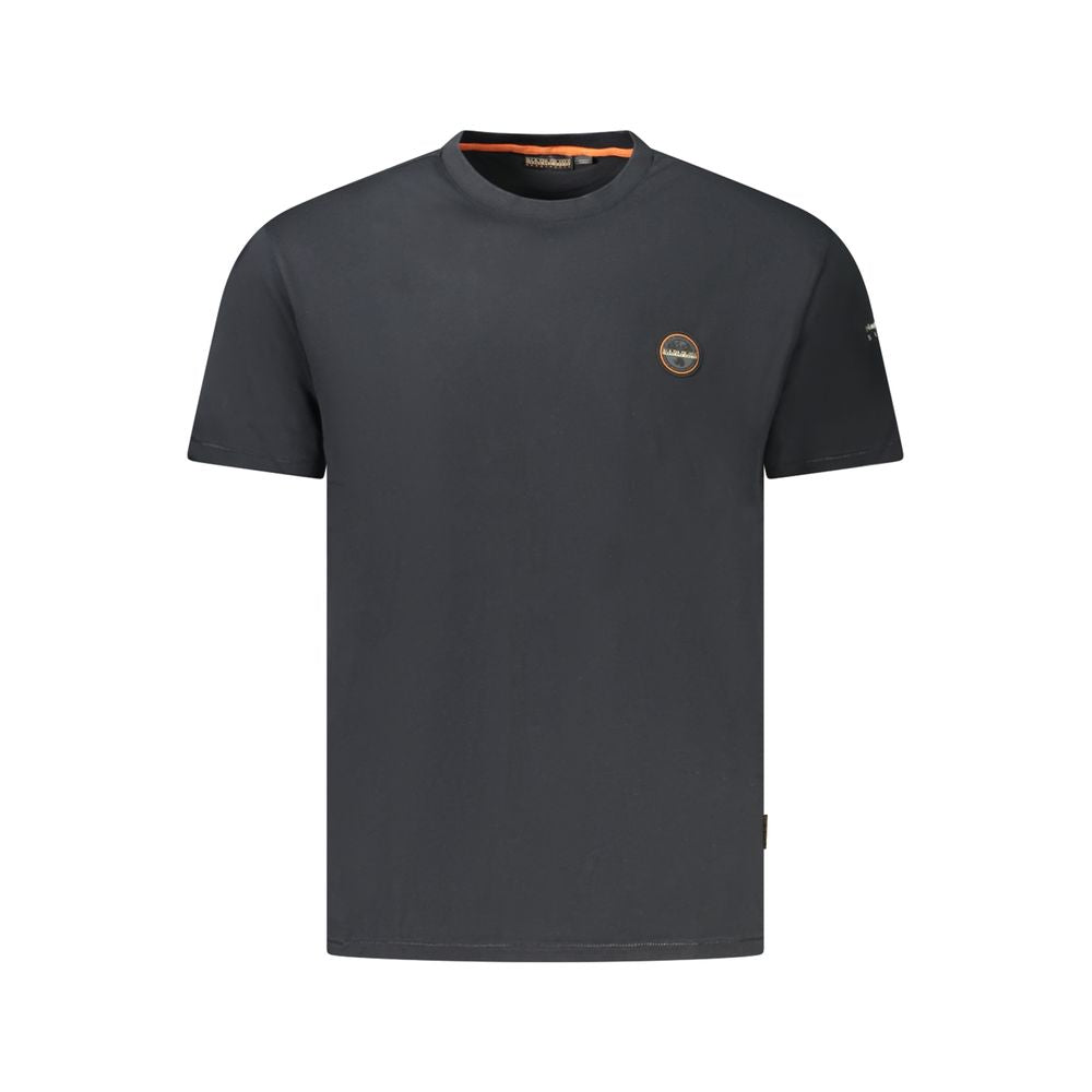 Napapijri black cotton men's t-shirt with short sleeves and logo, made from 100% organic cotton for a stylish look.