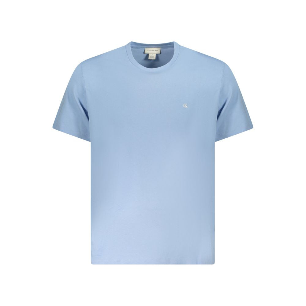 Calvin Klein light blue cotton men's t-shirt with crew neck and embroidered logo, exudes casual sophistication and comfort.