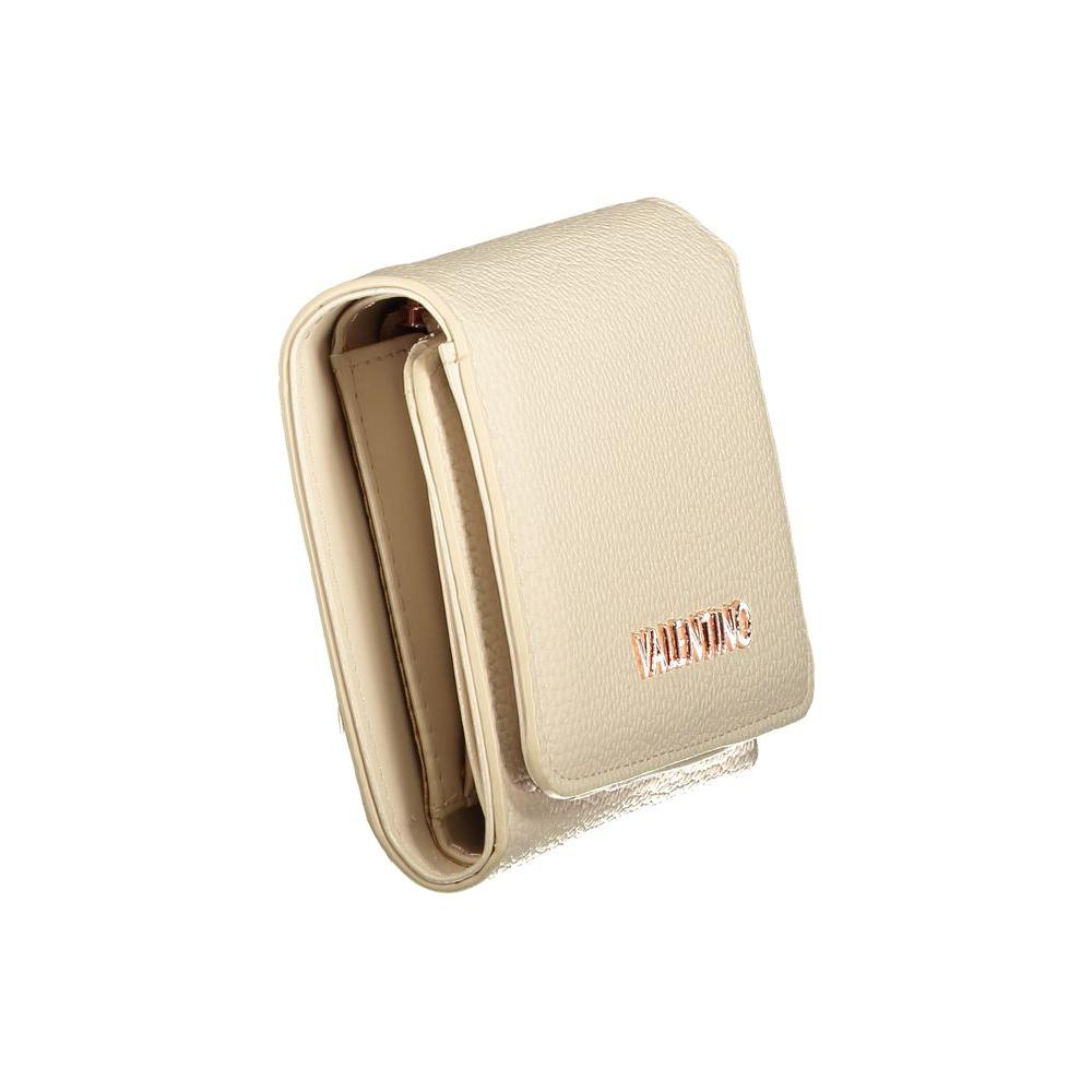 Valentino beige polyethylene wallet with 3 compartments, coin purse, card slots, and zip closure, featuring logo and recycled materials.