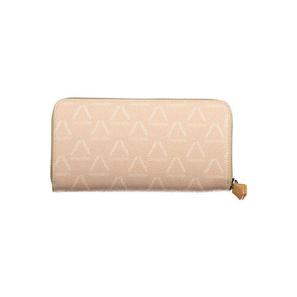 Valentino Bags beige polyethylene wallet with 3 compartments, coin purse, card spaces, zip closure, and logo design