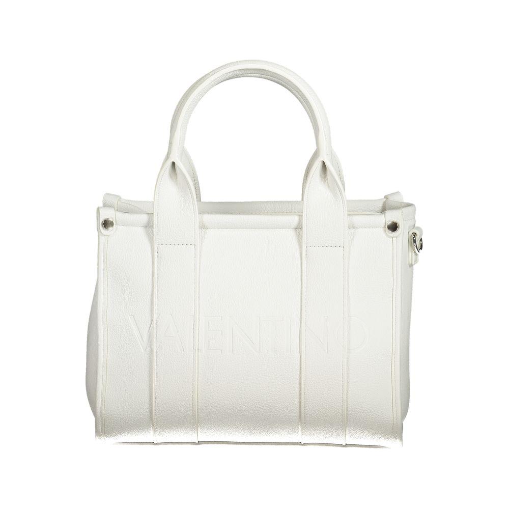 Valentino Bags white polyethylene women's handbag with dual handles and adjustable straps, featuring two internal pockets.