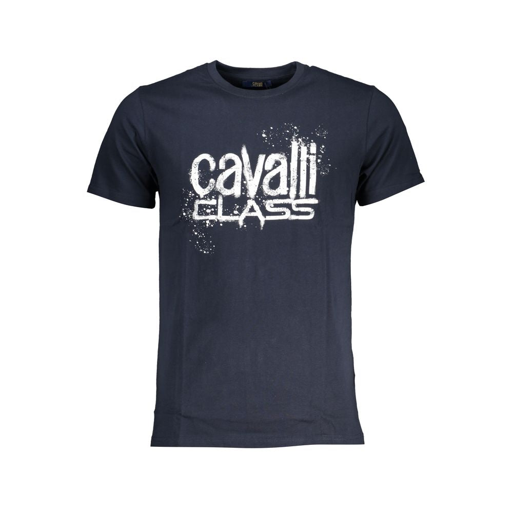 Cavalli Class blue cotton T-shirt with short sleeves, crew neck, and printed logo design.