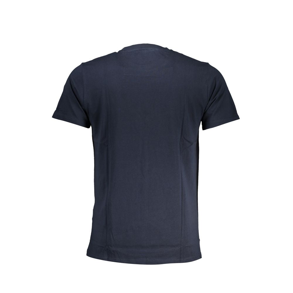Cavalli Class blue cotton T-shirt with short sleeves, crew neck, and logo print, rear view.