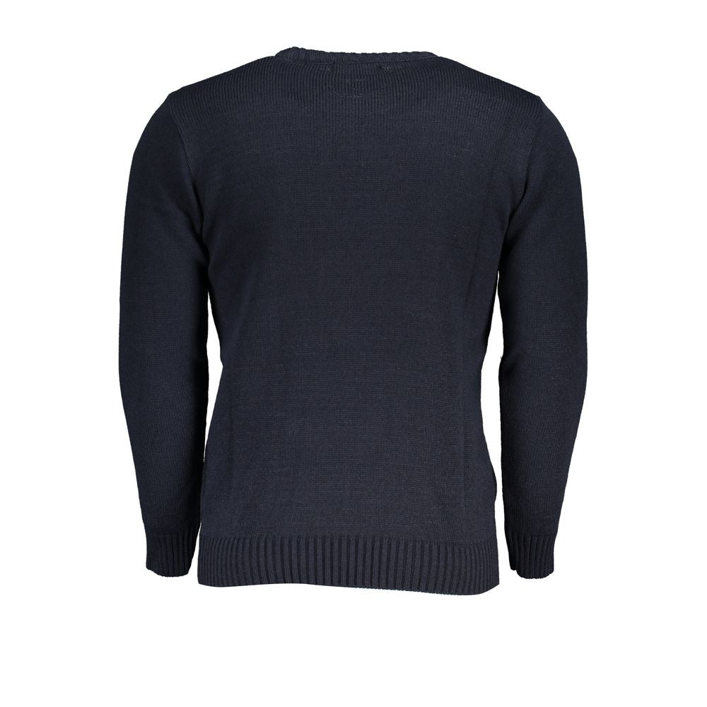 Back view of U.S. Grand Polo Blue Acrylic Sweater with long sleeves, crew neck, and embroidered logo.