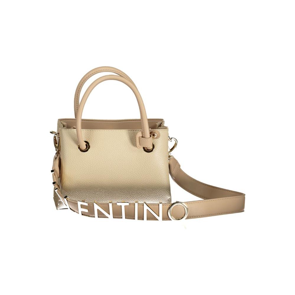 Valentino beige polyethylene handbag with dual handles, removable shoulder strap, and zip closure, featuring contrast details.
