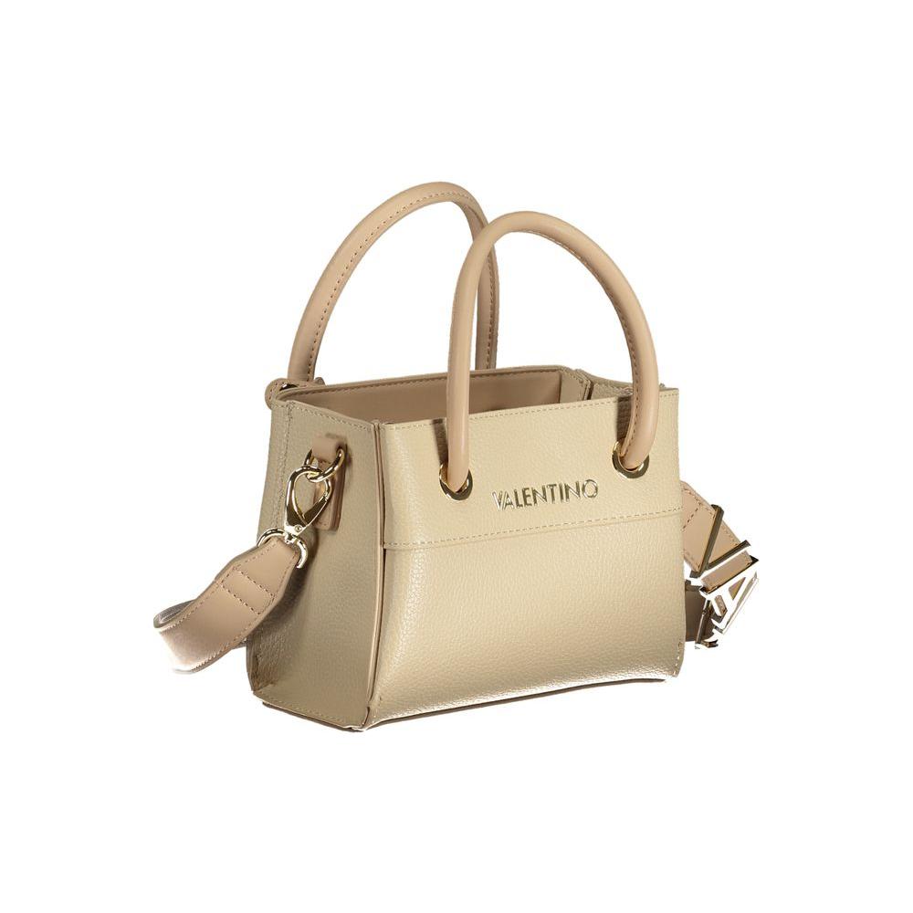 Valentino beige handbag with two handles, removable shoulder strap, multiple compartments, and logo detailing