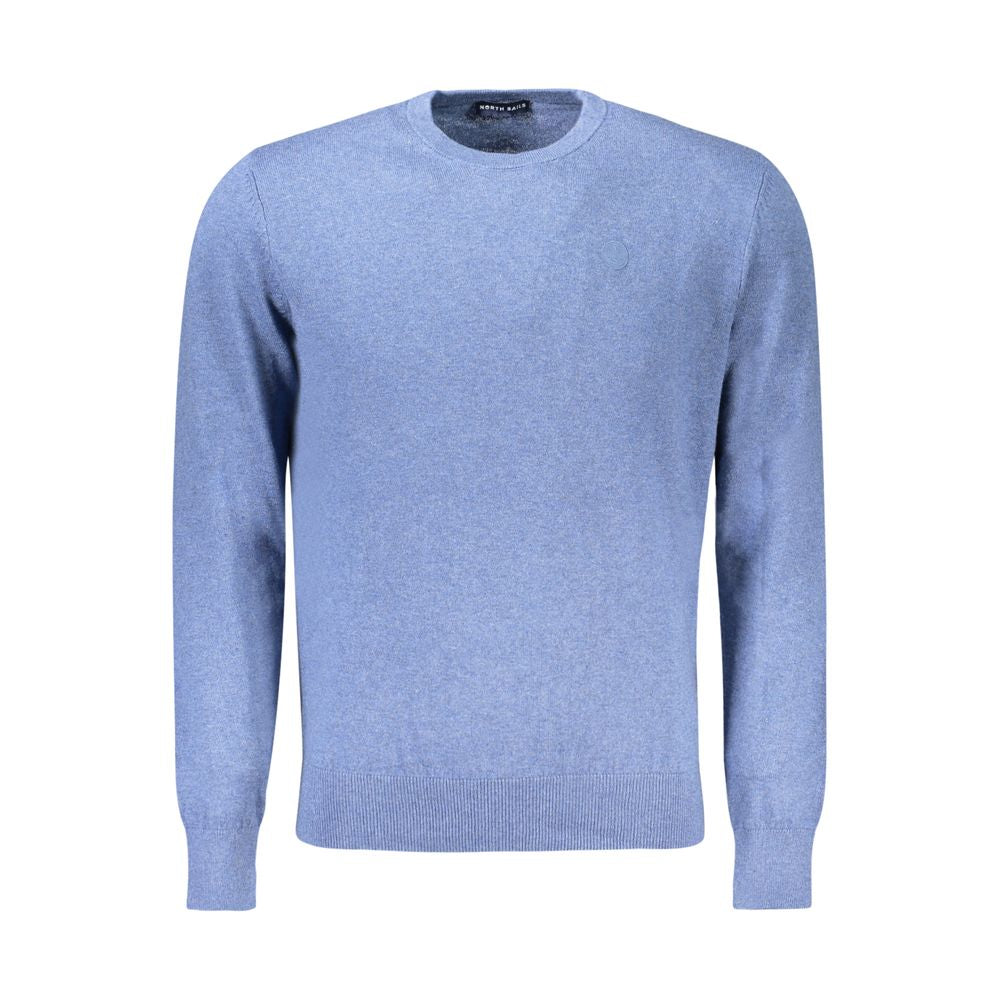 North Sails blue cotton men's sweater with crew neck and logo, stylish long sleeve design, 80% cotton and wool blend for comfort.