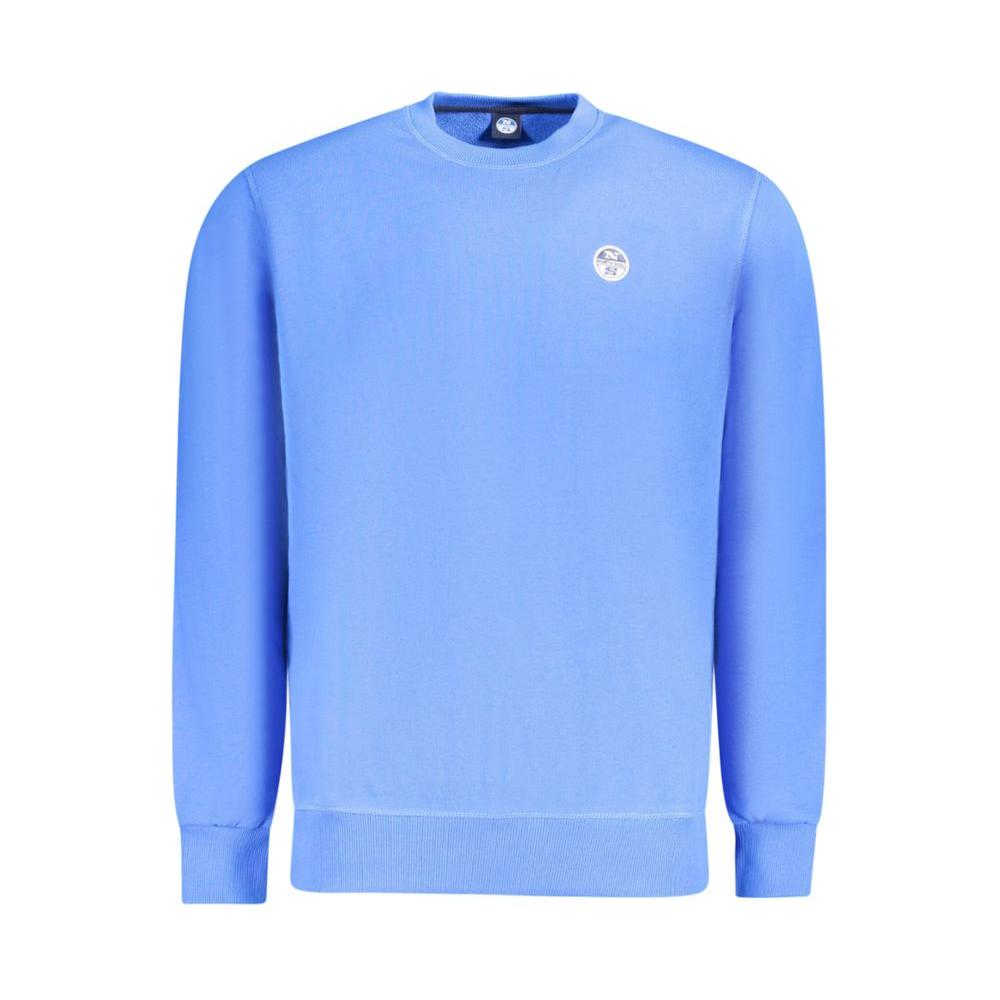 North Sails blue cotton men's sweater with crew neck, long sleeves, and logo appliqué, showcasing a blend of comfort and style.