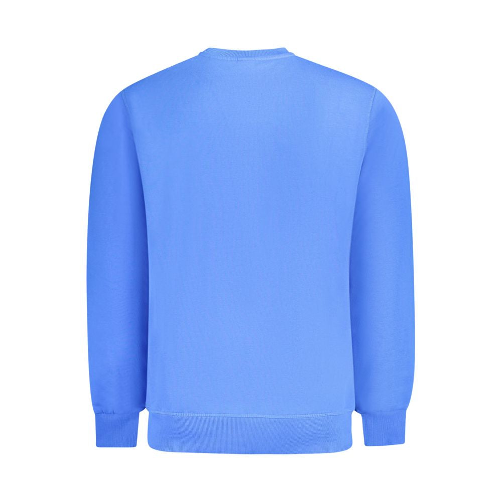 Back view of North Sails blue cotton men's sweater with crew neck and long sleeves, showcasing a sleek brushed finish.