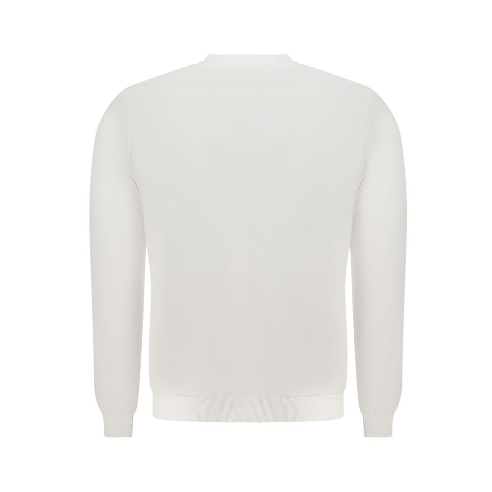 Back view of U.S. Grand Polo white cotton sweater, long sleeve, crew neck with embroidery logo, stylish and comfortable design.