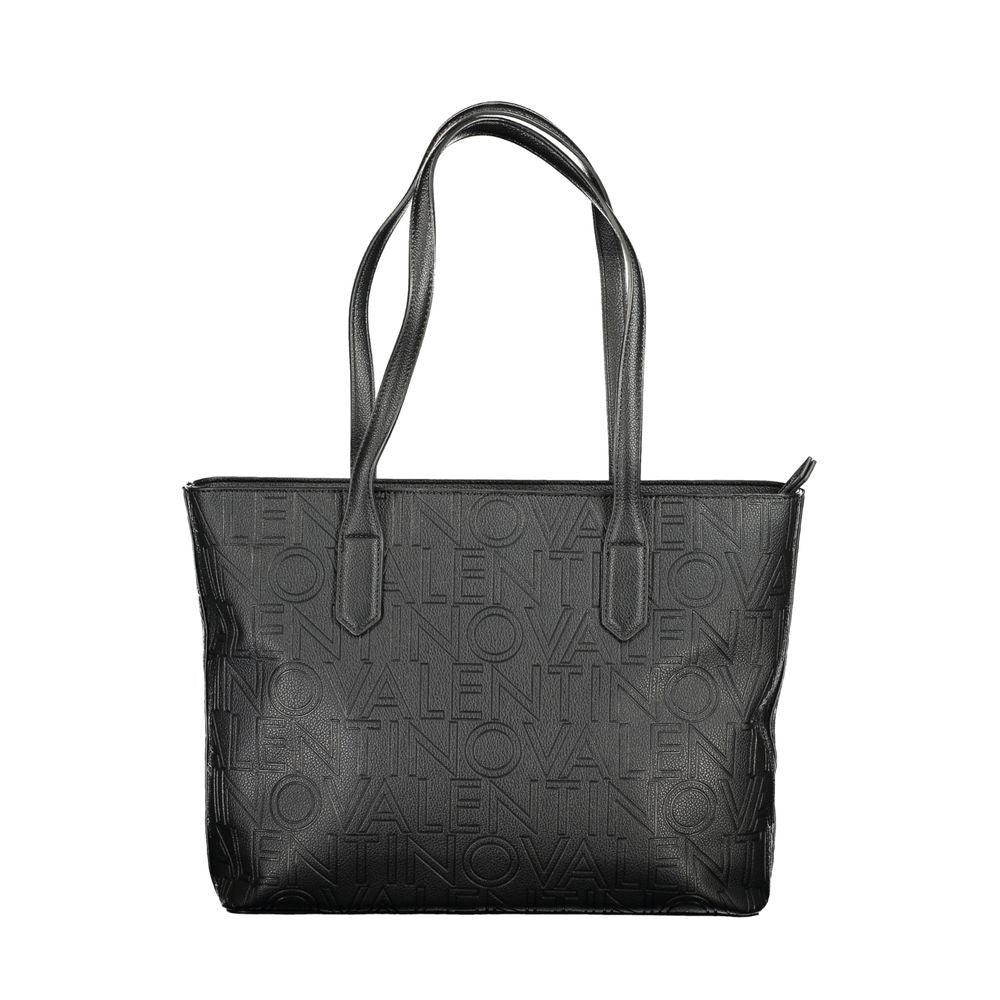 Valentino black polyethylene handbag with two handles, zip closure, contrasting details, and logo design. Perfect shoulder bag with two internal pockets.