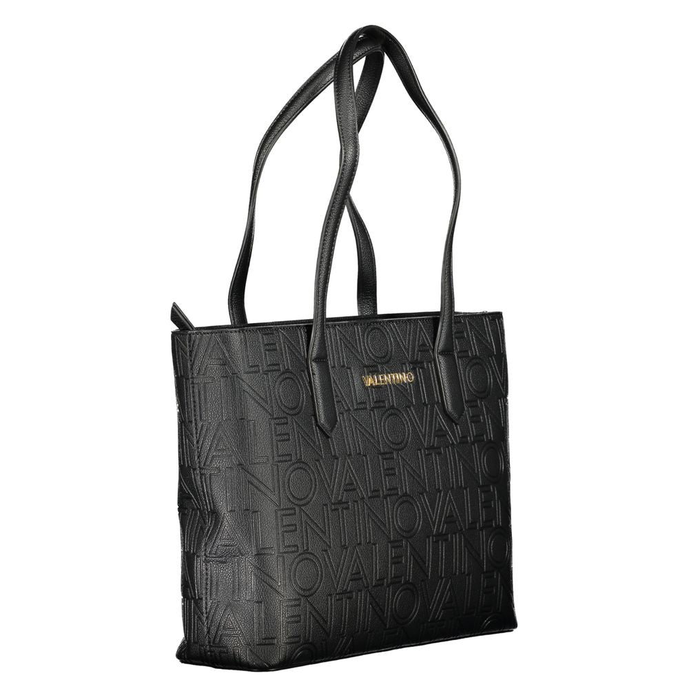 Valentino Bags black polyethylene handbag with two handles, logo, zip closure, and contrasting details. Perfect as a stylish shoulder bag.