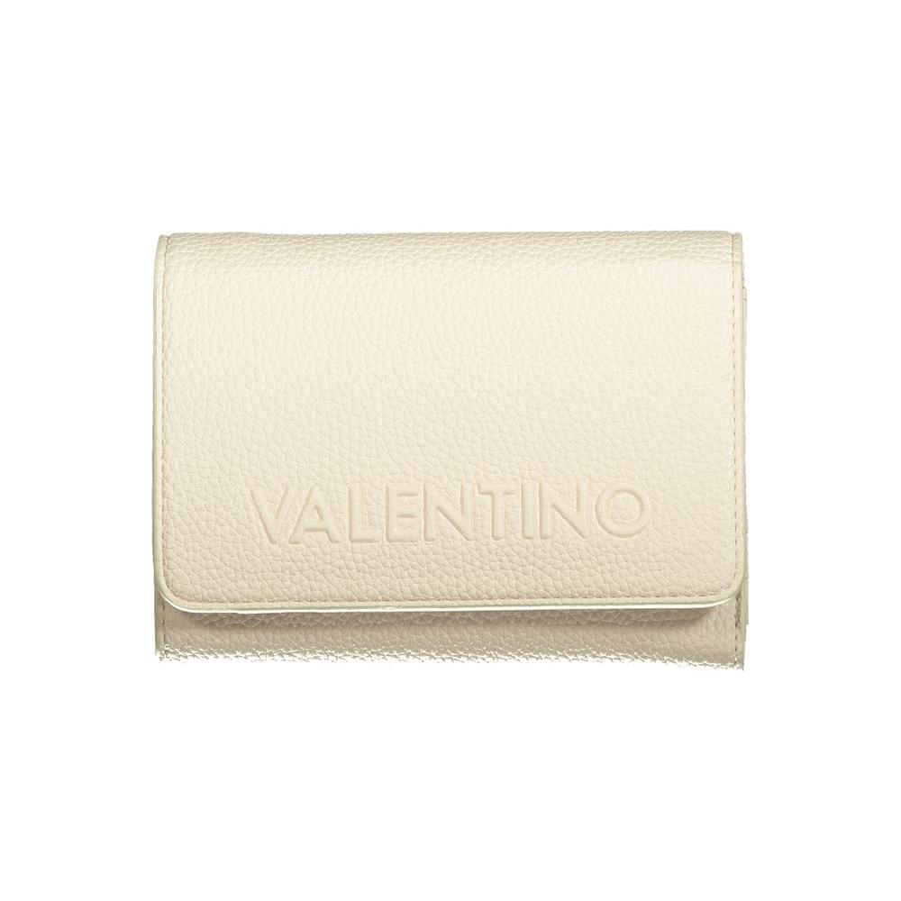 Valentino beige polyethylene wallet with 3 compartments, coin purse, card spaces, zip, automatic closure, and logo.