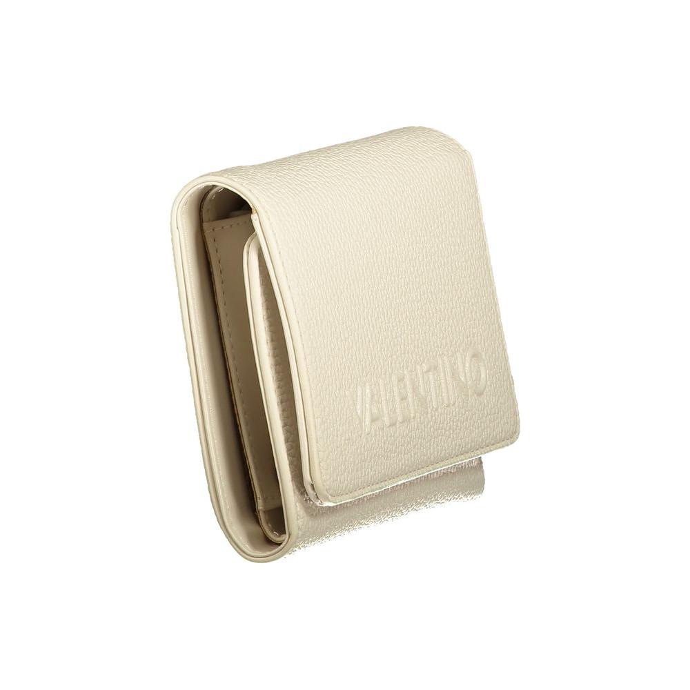 Valentino beige wallet, features 3 compartments, coin purse, card slots, recycled polyethylene, embossed logo.