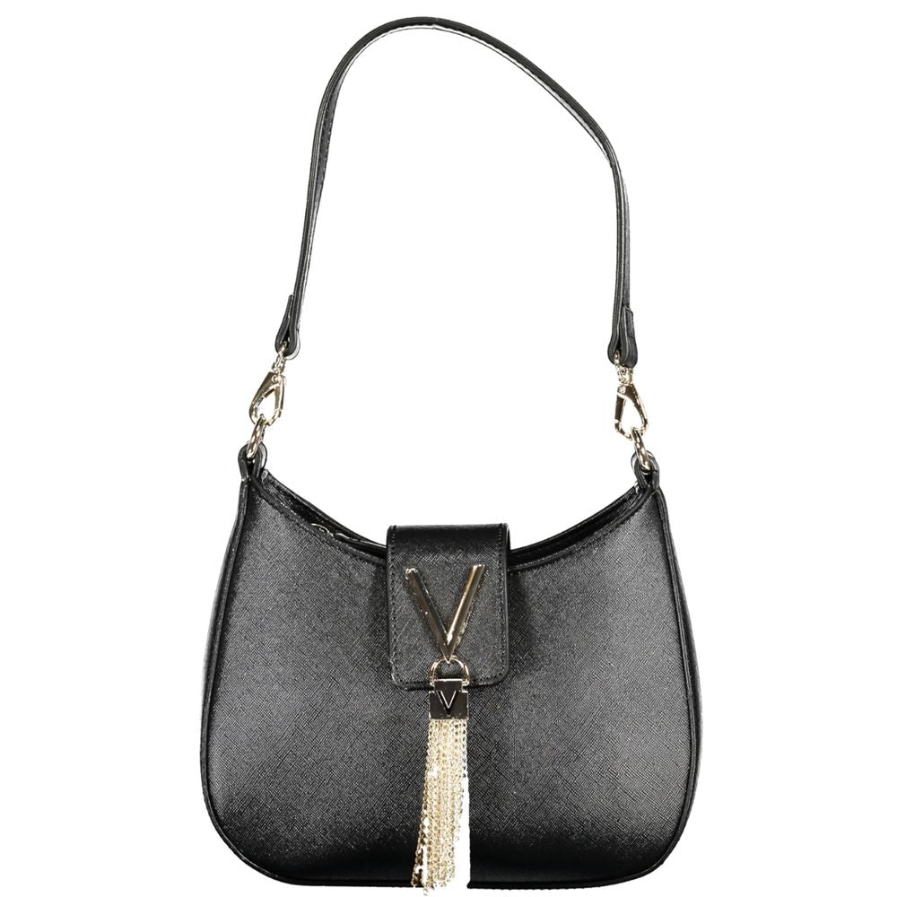 Valentino Bags black polyethylene handbag with removable shoulder handle and chain strap, featuring elegant design and sleek silhouette.
