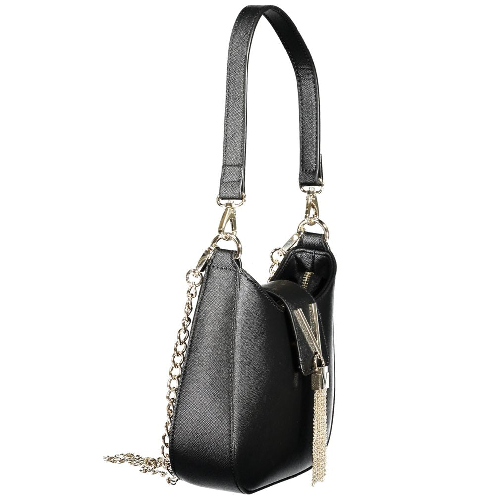 Valentino Bags black polyethylene women's handbag with removable shoulder handle and elegant chain strap.