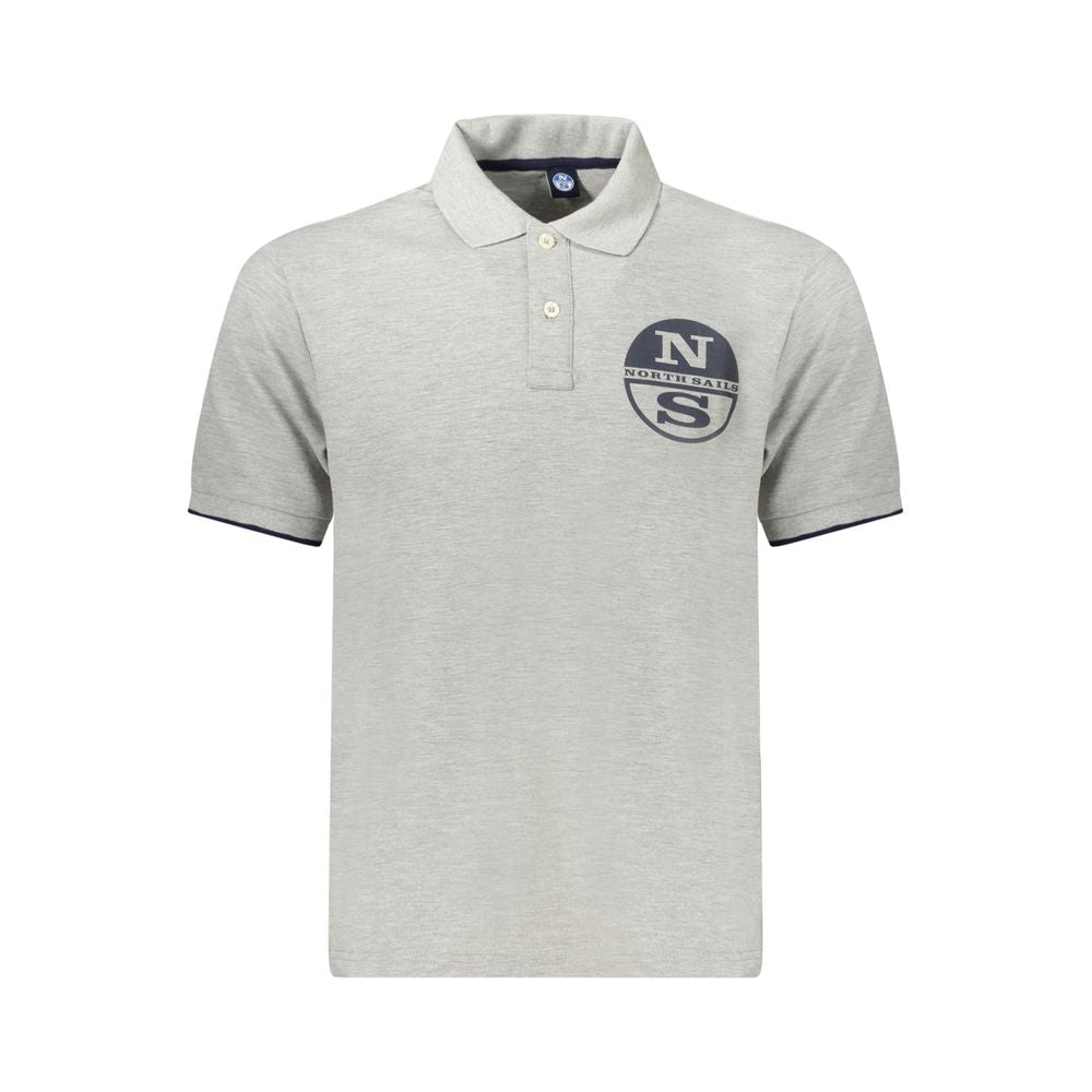 North Sails gray cotton men's polo shirt with logo, short sleeves, two-button design, ideal for casual nautical style.
