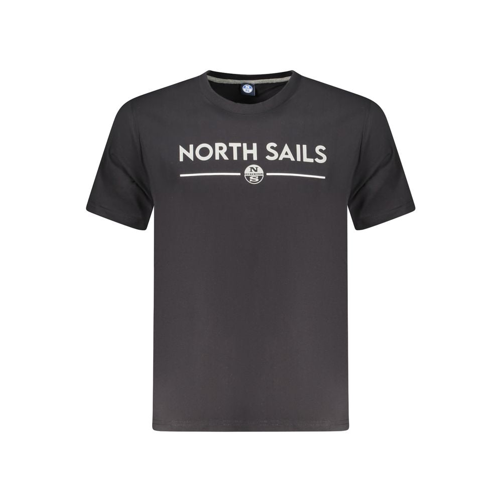 North Sails black cotton men's t-shirt with crew neck and distinctive print, showcasing brand logo and stylish casual design.