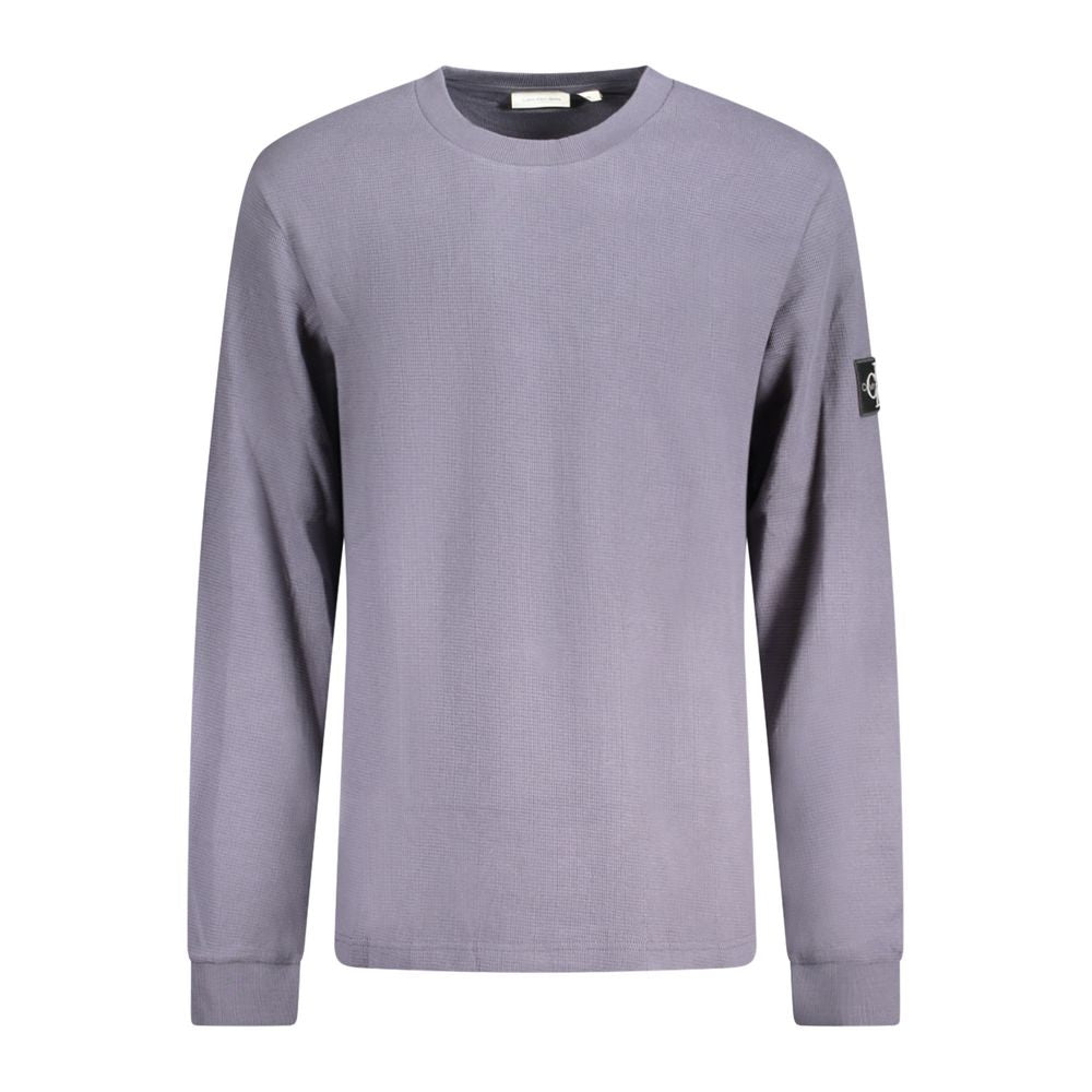 Calvin Klein blue cotton men's sweater with appliqué detail and iconic logo, crafted for comfort and style.