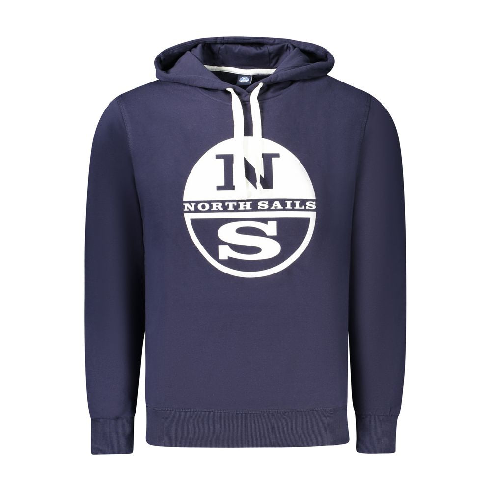 North Sails blue cotton men's hoodie with white logo, long sleeves, for a stylish and comfortable look, 100% cotton.