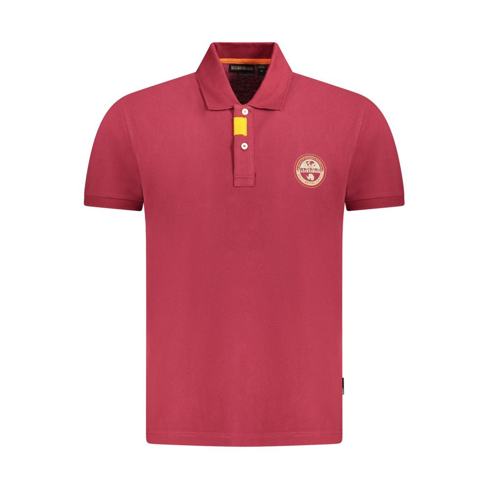 Napapijri red cotton men's polo shirt with logo and two-button placket, perfect for a stylish casual look.