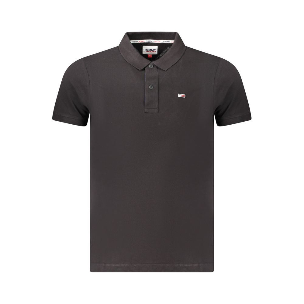 Tommy Hilfiger black cotton men's polo shirt with logo and two-button placket, perfect for casual or smart-casual events.