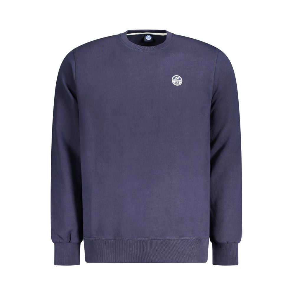 North Sails blue cotton men's sweater with logo, long sleeves, crew neck. Elegant and durable fashion statement.