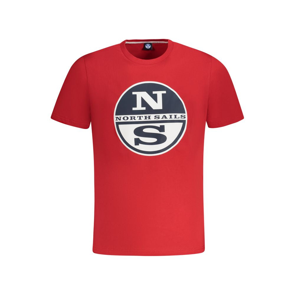 North Sails red cotton men's t-shirt with logo, short sleeve crew neck, casual style