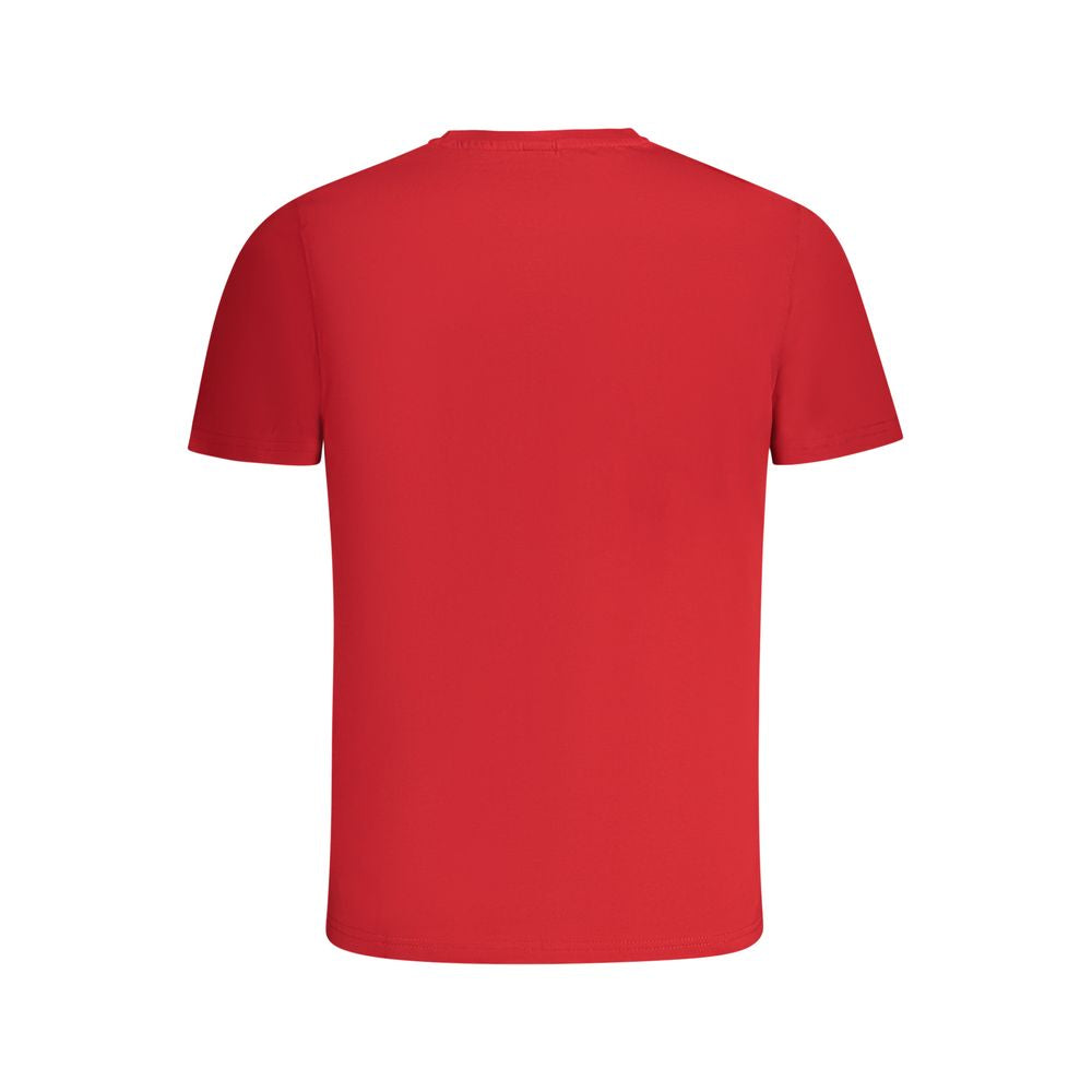 Back view of North Sails red cotton men's t-shirt showcasing short sleeves and classic crew neck design.