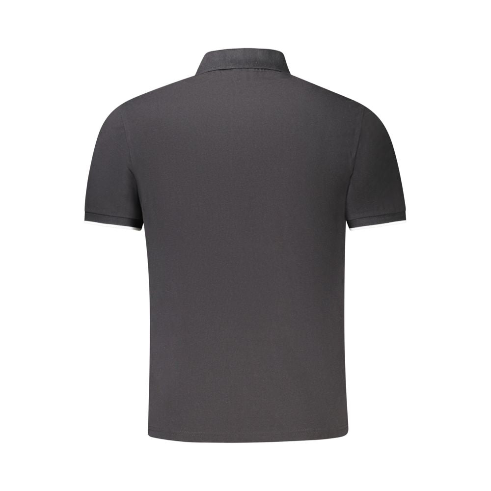 Back view of North Sails black cotton men's polo shirt with short sleeves and classic collar.