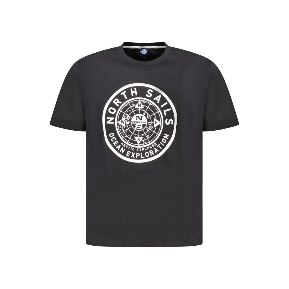 North Sails Black Cotton Men T-Shirt with Crew Neck and Iconic Logo Print