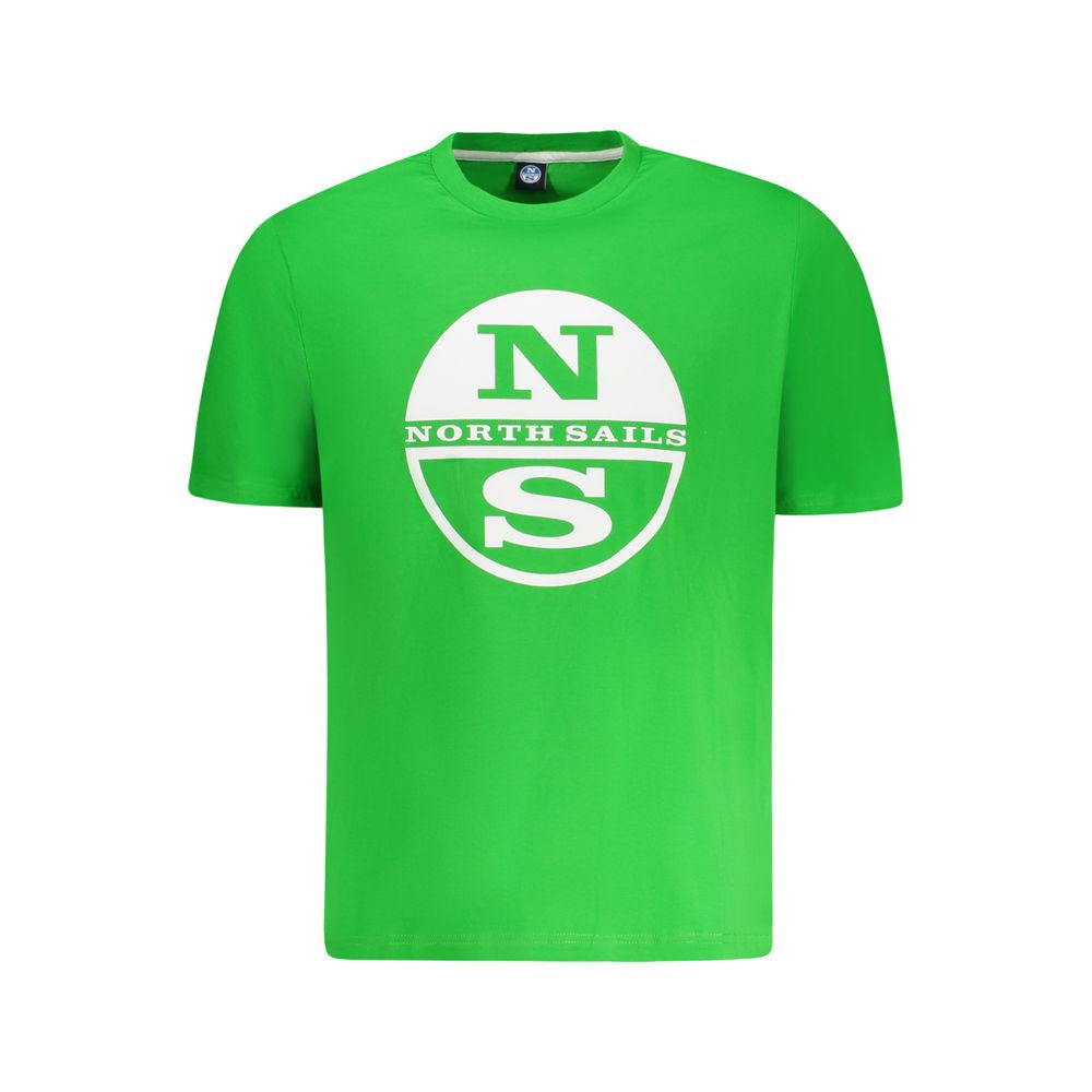 North Sails green cotton men's T-shirt with logo print, crew neck, and vibrant style, perfect for comfort and adventure.