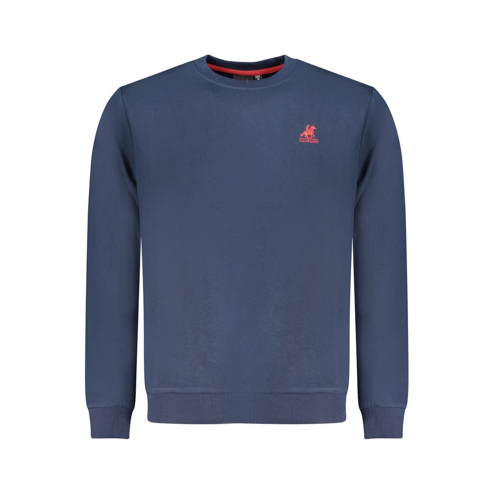 U.S. Grand Polo blue cotton sweater, long sleeve brushed crew neck with logo embroidery.