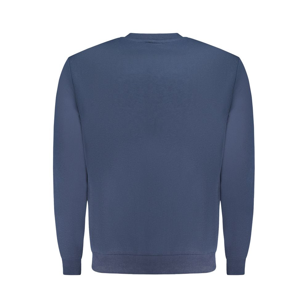 Back view of U.S. Grand Polo blue cotton sweater, long sleeve, brushed crew neck with embroidery logo.