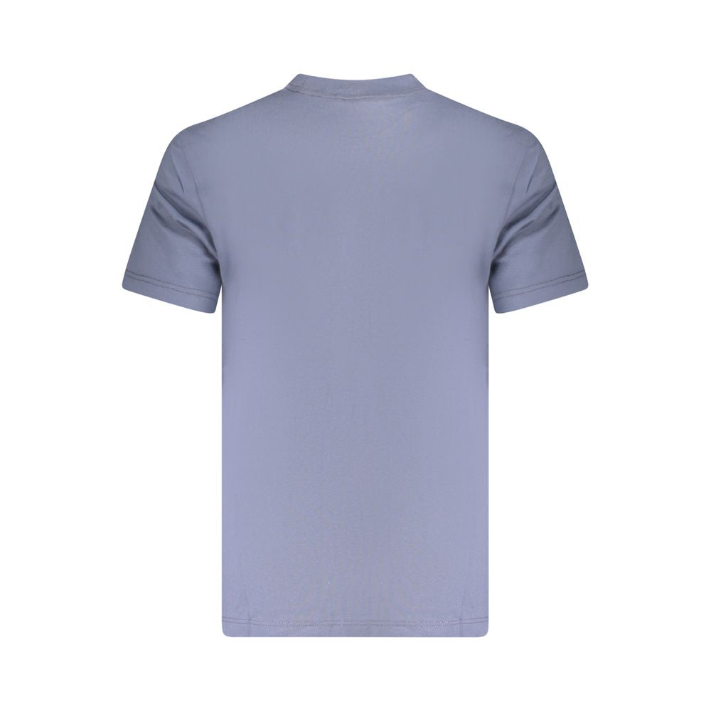Calvin Klein blue cotton men's t-shirt with short sleeves and crew neck, rear view showcasing minimalist design.