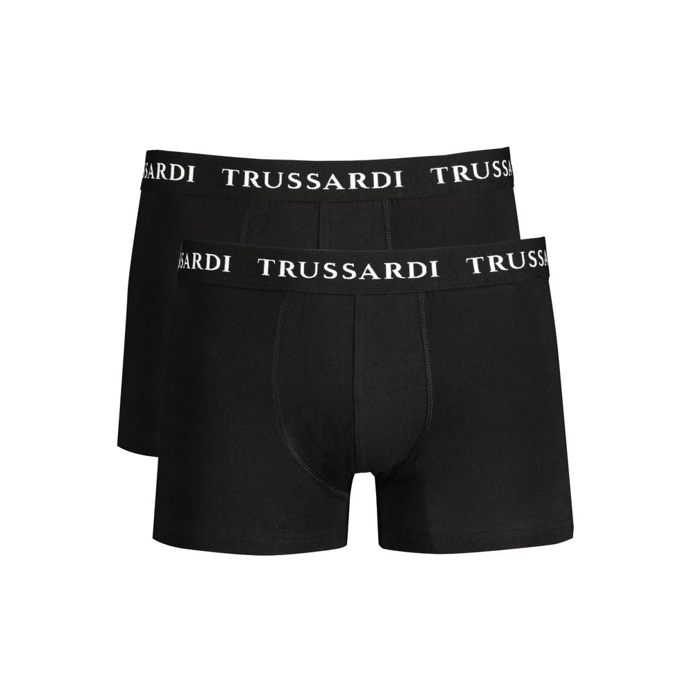 Trussardi black cotton underwear bi-pack with branded elastic waistband, featuring a logo print and elastic waist for comfort.