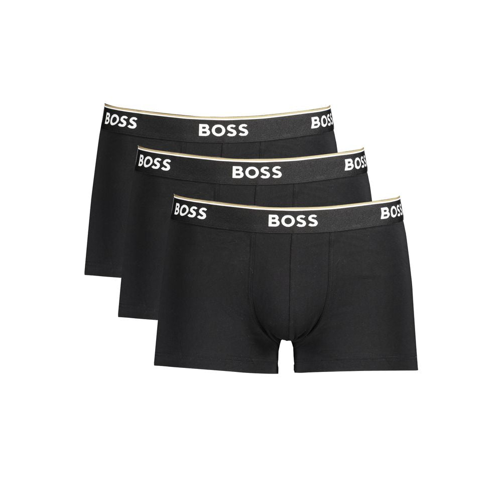 Hugo Boss black cotton men's boxer underwear tri-pack with elastic waistband and logo, sleek and comfortable design.