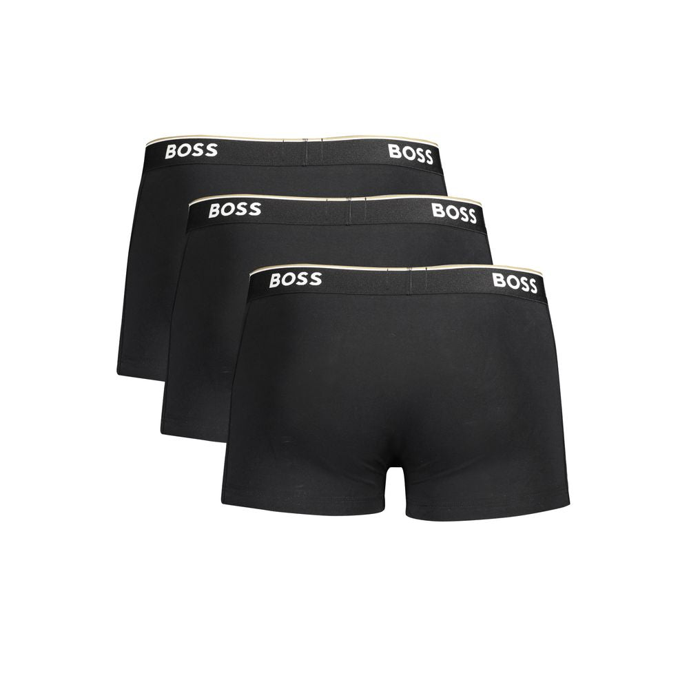 Hugo Boss black cotton men's boxer underwear tri-pack, featuring flexible waistband and iconic logo for comfort and style.