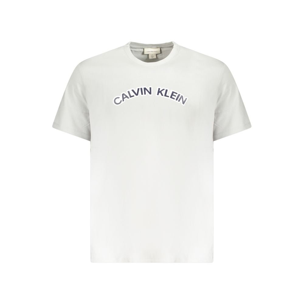 Calvin Klein white cotton men's T-shirt with bold logo print, showcasing sophistication and casual charm for fashion-forward individuals.