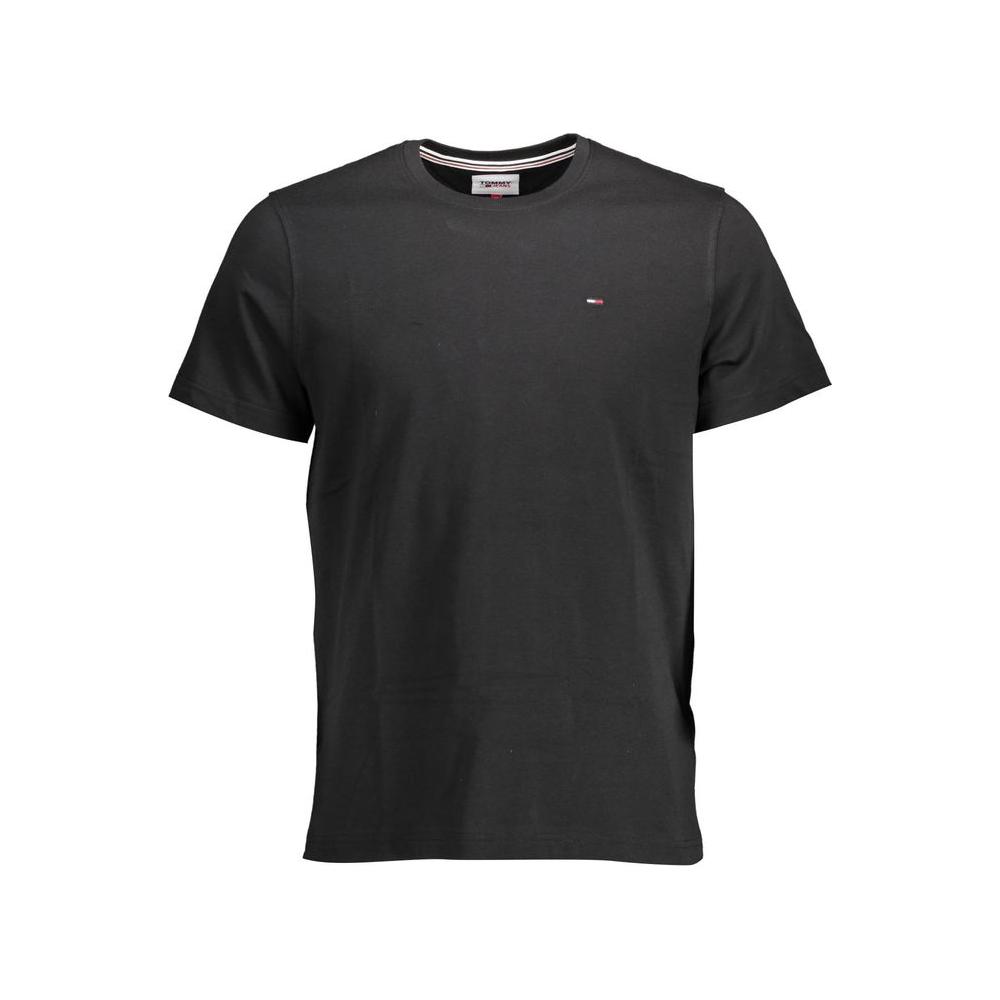 Tommy Hilfiger black short sleeve t-shirt with logo embroidery, round neck, made from 100% organic cotton, ideal casual wear.