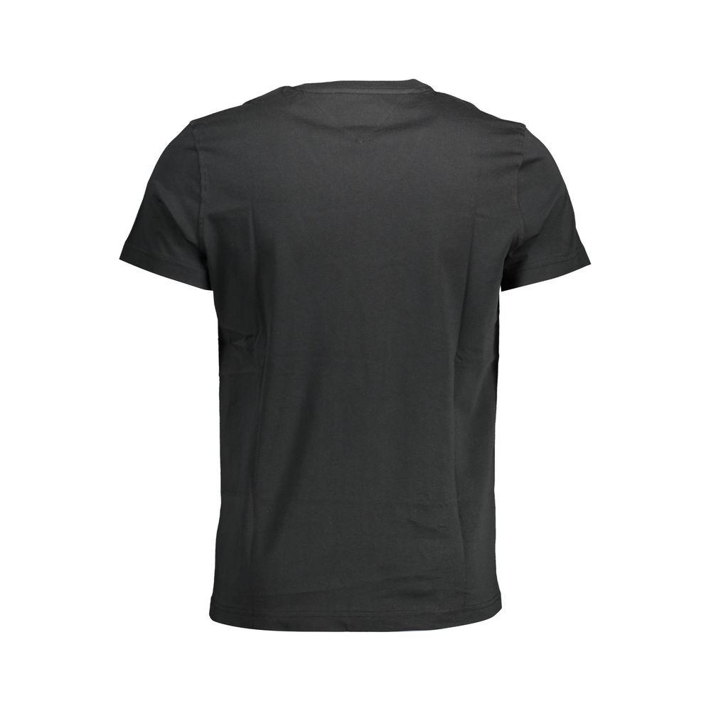 Tommy Hilfiger black cotton t-shirt, short sleeve, round neck, with embroidery logo detail, made from 100% organic cotton.