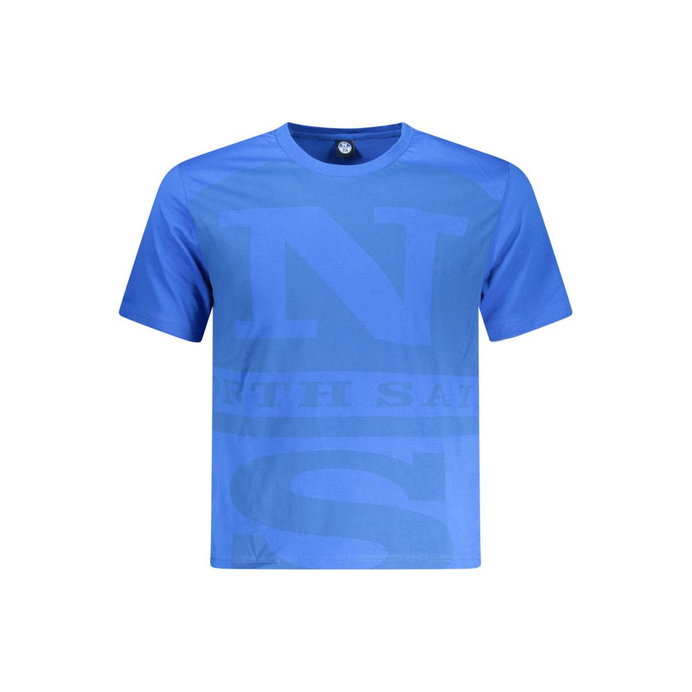 Blue North Sails cotton men T-shirt with short sleeves, crew neck, and bold iconic print for a trendy casual look.