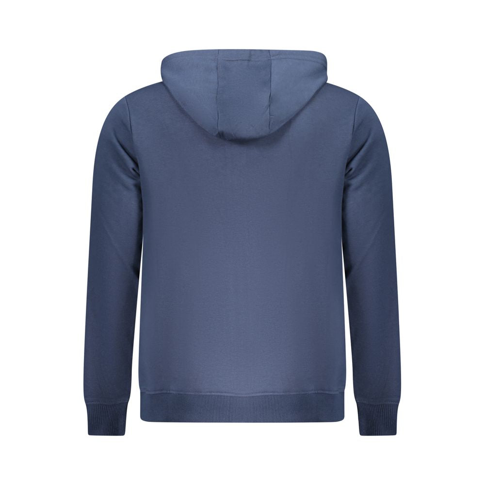 Back view of U.S. Grand Polo Blue Cotton Long Sleeve Hooded Sweatshirt with embroidery, zipper, and two pockets.