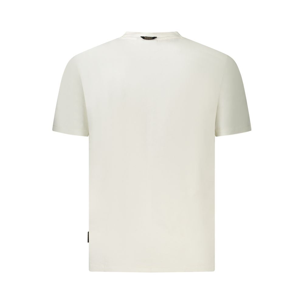 Back view of white Napapijri cotton men's T-shirt showcasing simple, sleek design in organic material for casual elegance.