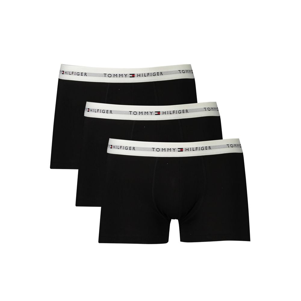 Tommy Hilfiger black cotton men's boxer briefs tri-pack with elastic waistband, featuring iconic logo for comfort and style.