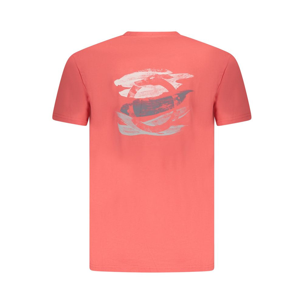 Trussardi pink cotton men's t-shirt with short sleeves, crew neck, and brush print logo on back, embodying casual elegance.