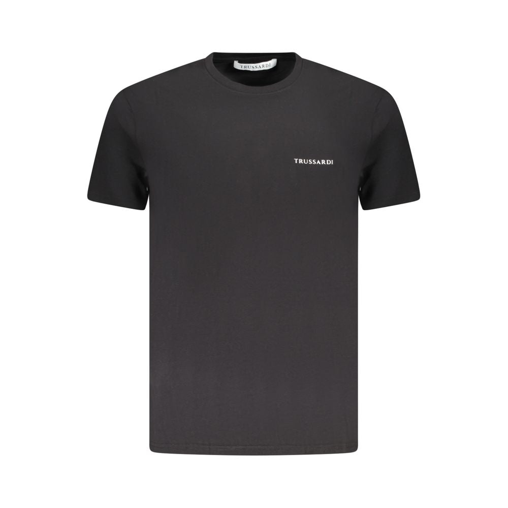 Trussardi black cotton men's T-shirt with brush print logo, short sleeves, and crew neck for stylish comfort.